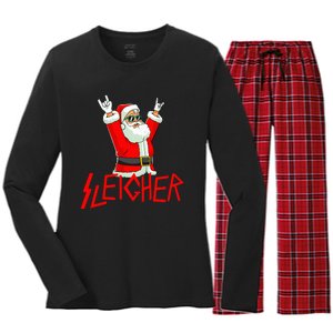 Sleigher Funny Christmas Heavy Metal Music Gifts Women's Long Sleeve Flannel Pajama Set 