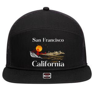 San Francisco California Cityscape 7 Panel Mesh Trucker Snapback Hat