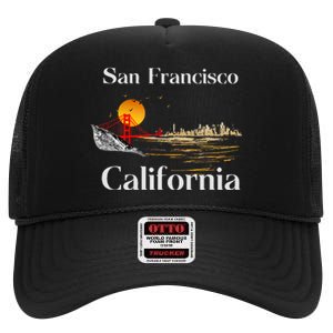 San Francisco California Cityscape High Crown Mesh Back Trucker Hat