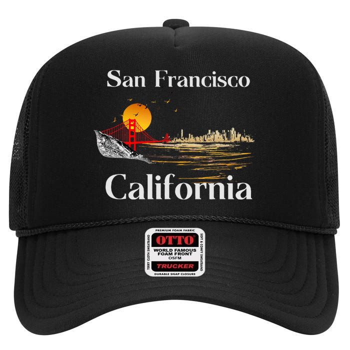 San Francisco California Cityscape High Crown Mesh Back Trucker Hat