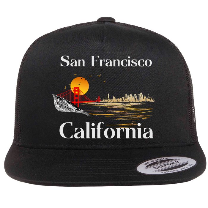 San Francisco California Cityscape Flat Bill Trucker Hat