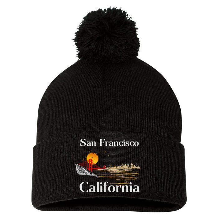 San Francisco California Cityscape Pom Pom 12in Knit Beanie