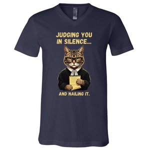 Sarcastic Funny Cat Judging You In Silence And Nailing It V-Neck T-Shirt