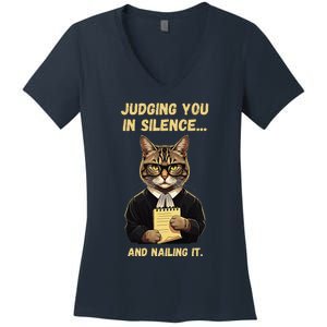 Sarcastic Funny Cat Judging You In Silence And Nailing It Women's V-Neck T-Shirt