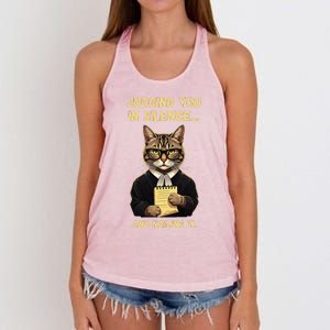 Sarcastic Funny Cat Judging You In Silence And Nailing It Women's Knotted Racerback Tank