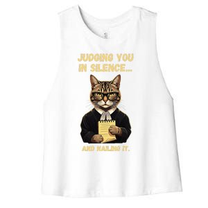 Sarcastic Funny Cat Judging You In Silence And Nailing It Women's Racerback Cropped Tank