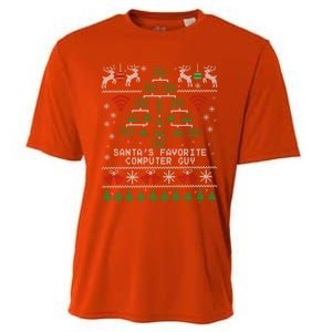 SantaS Favorite Computer Guy Tech Support Ugly Christmas Gift Cooling Performance Crew T-Shirt