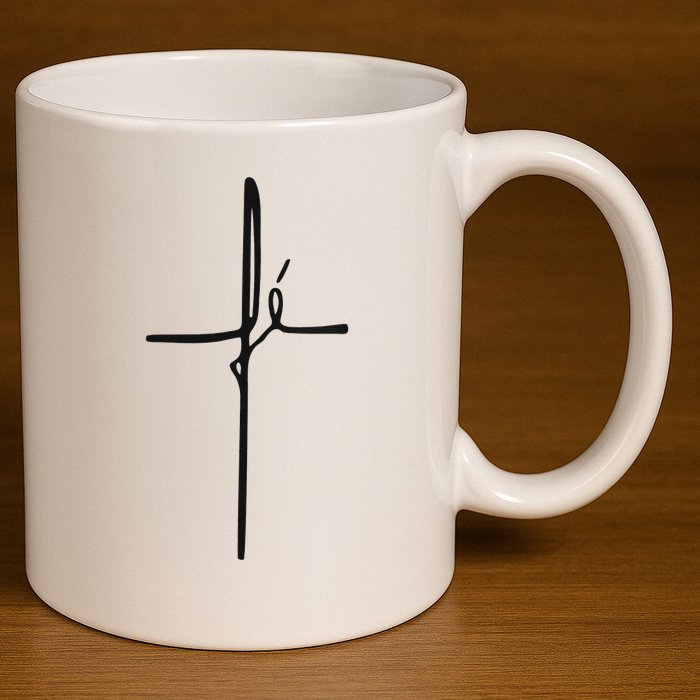 Simple Faith Cross In Portuguese Camiseta Fe 11oz C Handle Ceramic Mug