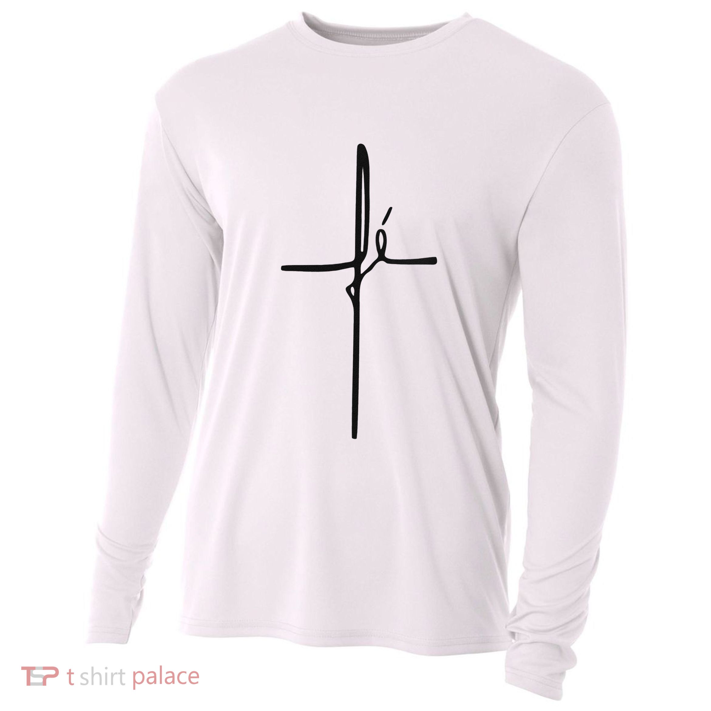 Simple Faith Cross In Portuguese Camiseta Fe Cooling Performance Long Sleeve Crew