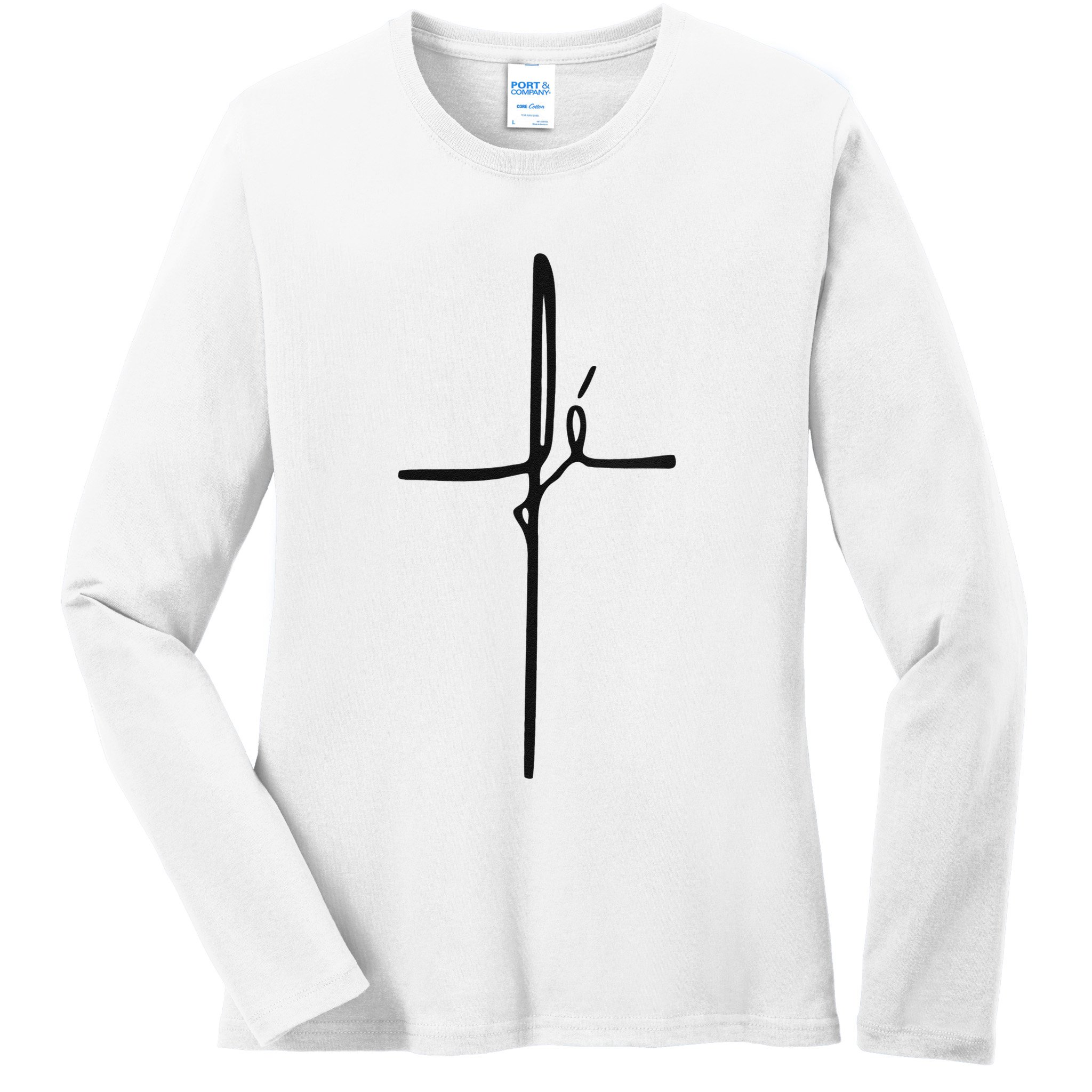 Simple Faith Cross In Portuguese Camiseta Fe Ladies Long Sleeve Shirt