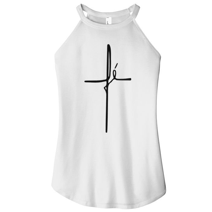 Simple Faith Cross In Portuguese Camiseta Fe Women's Perfect Tri Rocker Tank