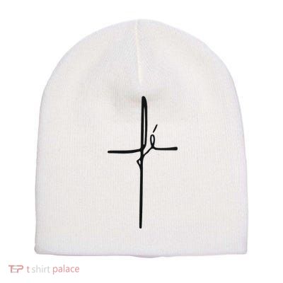 Simple Faith Cross In Portuguese Camiseta Fe Short Acrylic Beanie