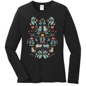 Swedish Folk Cats Ladies Long Sleeve Shirt