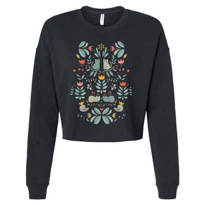 Swedish Folk Cats Cropped Pullover Crew