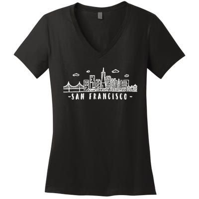 San Francisco California Skyline Women's V-Neck T-Shirt