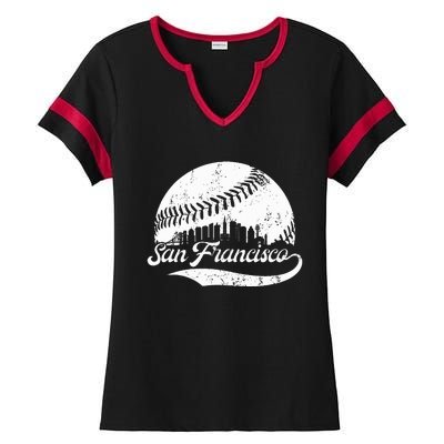 San Francisco California Vintage Skyline Apparel Ladies Halftime Notch Neck Tee