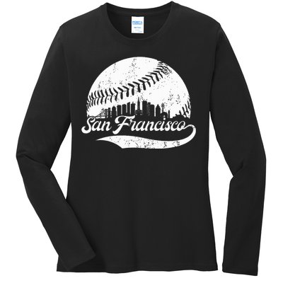 San Francisco California Vintage Skyline Apparel Ladies Long Sleeve Shirt