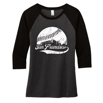 San Francisco California Vintage Skyline Apparel Women's Tri-Blend 3/4-Sleeve Raglan Shirt