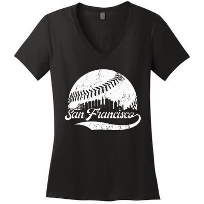 San Francisco California Vintage Skyline Apparel Women's V-Neck T-Shirt