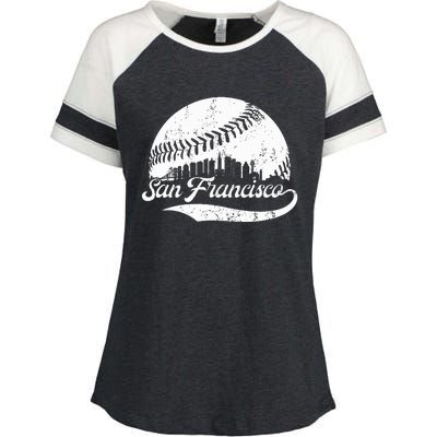 San Francisco California Vintage Skyline Apparel Enza Ladies Jersey Colorblock Tee