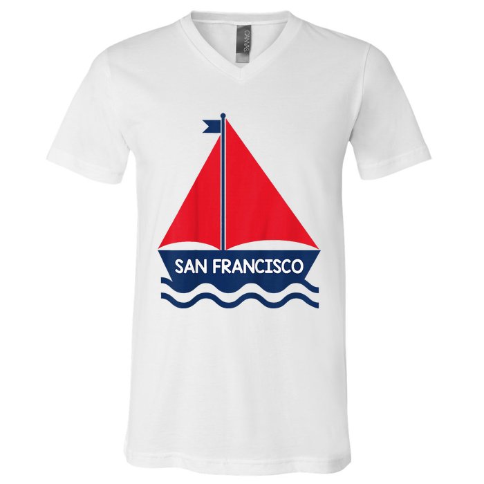 San Francisco California Sailing Boat Souvenir V-Neck T-Shirt