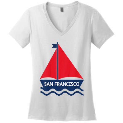 San Francisco California Sailing Boat Souvenir Women's V-Neck T-Shirt