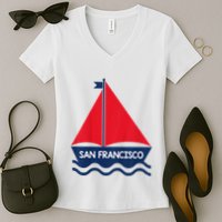 San Francisco California Sailing Boat Souvenir Women's V-Neck T-Shirt