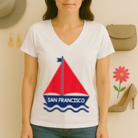 San Francisco California Sailing Boat Souvenir Women's V-Neck T-Shirt