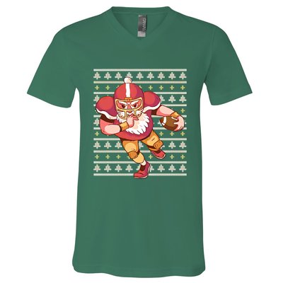 Santa Football Christmas V-Neck T-Shirt