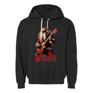 Sleigher Funny Christmas Heavy Metal Music Garment-Dyed Fleece Hoodie