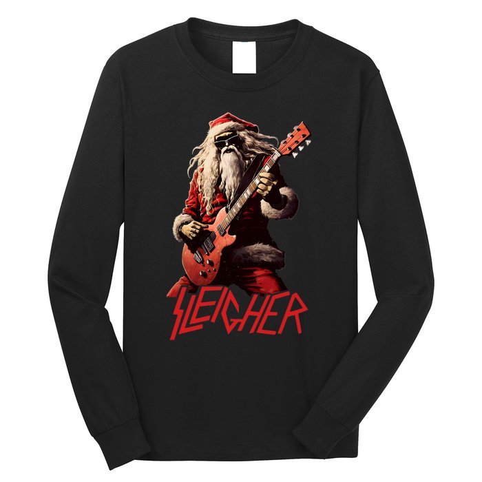 Sleigher Funny Christmas Heavy Metal Music Long Sleeve Shirt