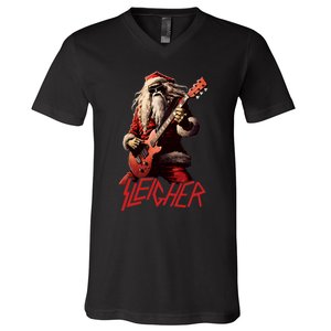 Sleigher Funny Christmas Heavy Metal Music V-Neck T-Shirt