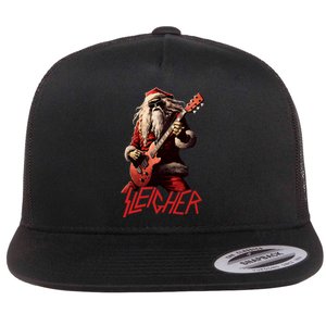 Sleigher Funny Christmas Heavy Metal Music Flat Bill Trucker Hat