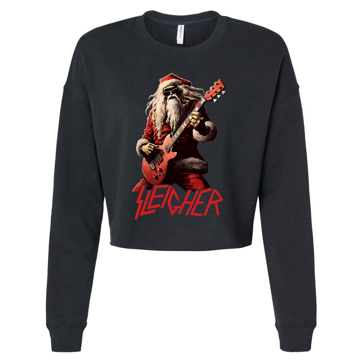 Sleigher Funny Christmas Heavy Metal Music Cropped Pullover Crew