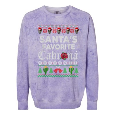 SantaS Favorite Cabrona Ugly Xmas Sweater Funny Santa Skull Gift Colorblast Crewneck Sweatshirt