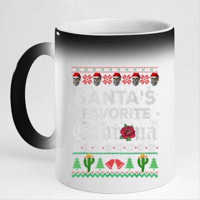 SantaS Favorite Cabrona Ugly Xmas Sweater Funny Santa Skull Gift 11oz Black Color Changing Mug