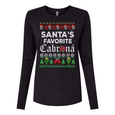 SantaS Favorite Cabrona Ugly Xmas Sweater Funny Santa Skull Gift Womens Cotton Relaxed Long Sleeve T-Shirt