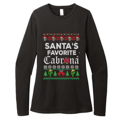 SantaS Favorite Cabrona Ugly Xmas Sweater Funny Santa Skull Gift Womens CVC Long Sleeve Shirt