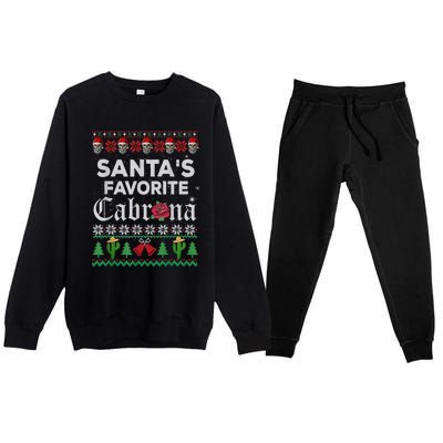 SantaS Favorite Cabrona Ugly Xmas Sweater Funny Santa Skull Gift Premium Crewneck Sweatsuit Set