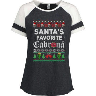 SantaS Favorite Cabrona Ugly Xmas Sweater Funny Santa Skull Gift Enza Ladies Jersey Colorblock Tee