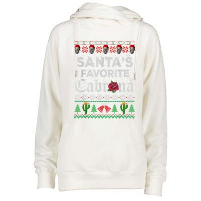 SantaS Favorite Cabrona Ugly Xmas Sweater Funny Santa Skull Gift Womens Funnel Neck Pullover Hood