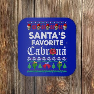 SantaS Favorite Cabrona Ugly Xmas Sweater Funny Santa Skull Gift Coaster