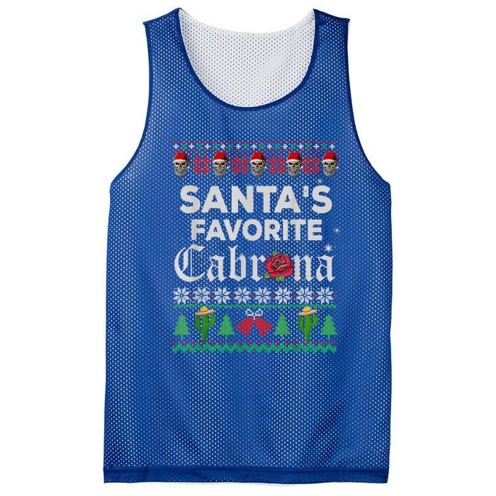 SantaS Favorite Cabrona Ugly Xmas Sweater Funny Santa Skull Gift Mesh Reversible Basketball Jersey Tank