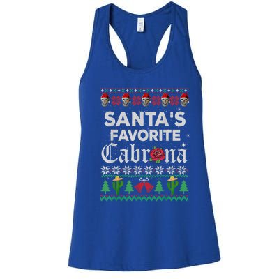 SantaS Favorite Cabrona Ugly Xmas Sweater Funny Santa Skull Gift Women's Racerback Tank