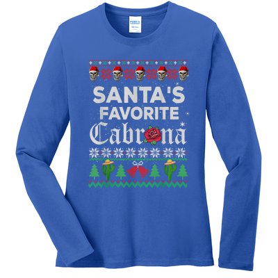 SantaS Favorite Cabrona Ugly Xmas Sweater Funny Santa Skull Gift Ladies Long Sleeve Shirt