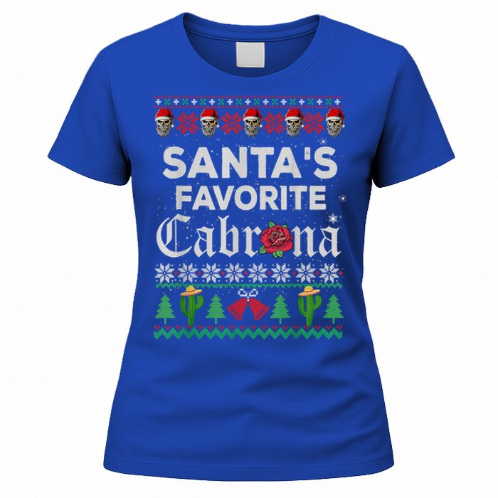 SantaS Favorite Cabrona Ugly Xmas Sweater Funny Santa Skull Gift Women's T-Shirt