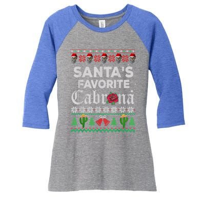 SantaS Favorite Cabrona Ugly Xmas Sweater Funny Santa Skull Gift Women's Tri-Blend 3/4-Sleeve Raglan Shirt