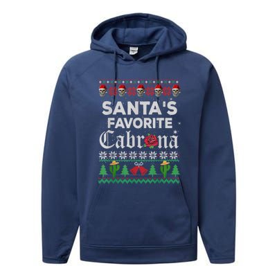 SantaS Favorite Cabrona Ugly Xmas Sweater Funny Santa Skull Gift Performance Fleece Hoodie