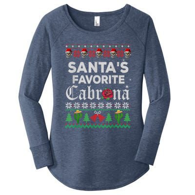 SantaS Favorite Cabrona Ugly Xmas Sweater Funny Santa Skull Gift Women's Perfect Tri Tunic Long Sleeve Shirt