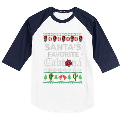 SantaS Favorite Cabrona Ugly Xmas Sweater Funny Santa Skull Gift Baseball Sleeve Shirt